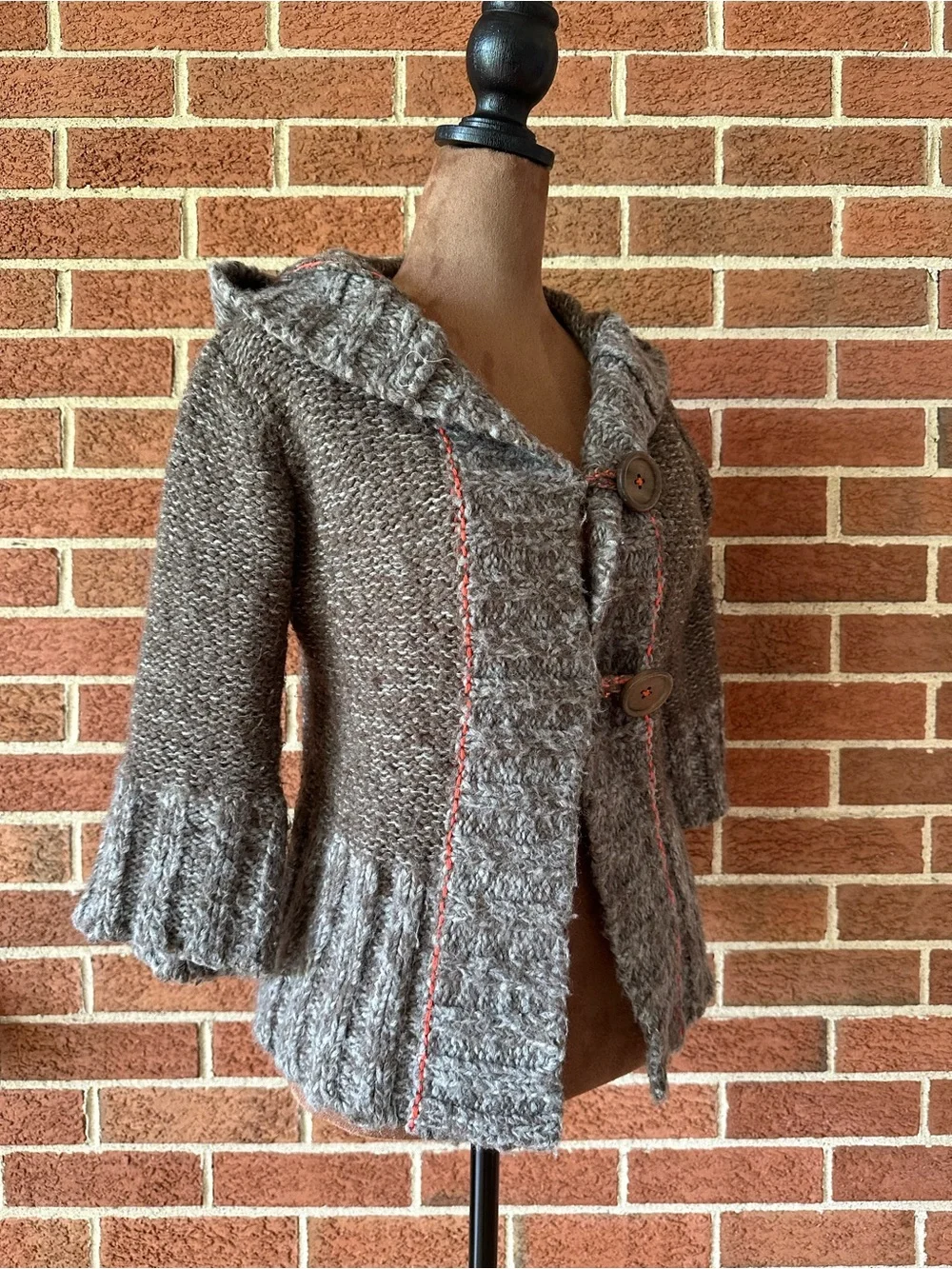 Free People Chunky Knit Hooded Cardigan Sweater Brown Boho, S